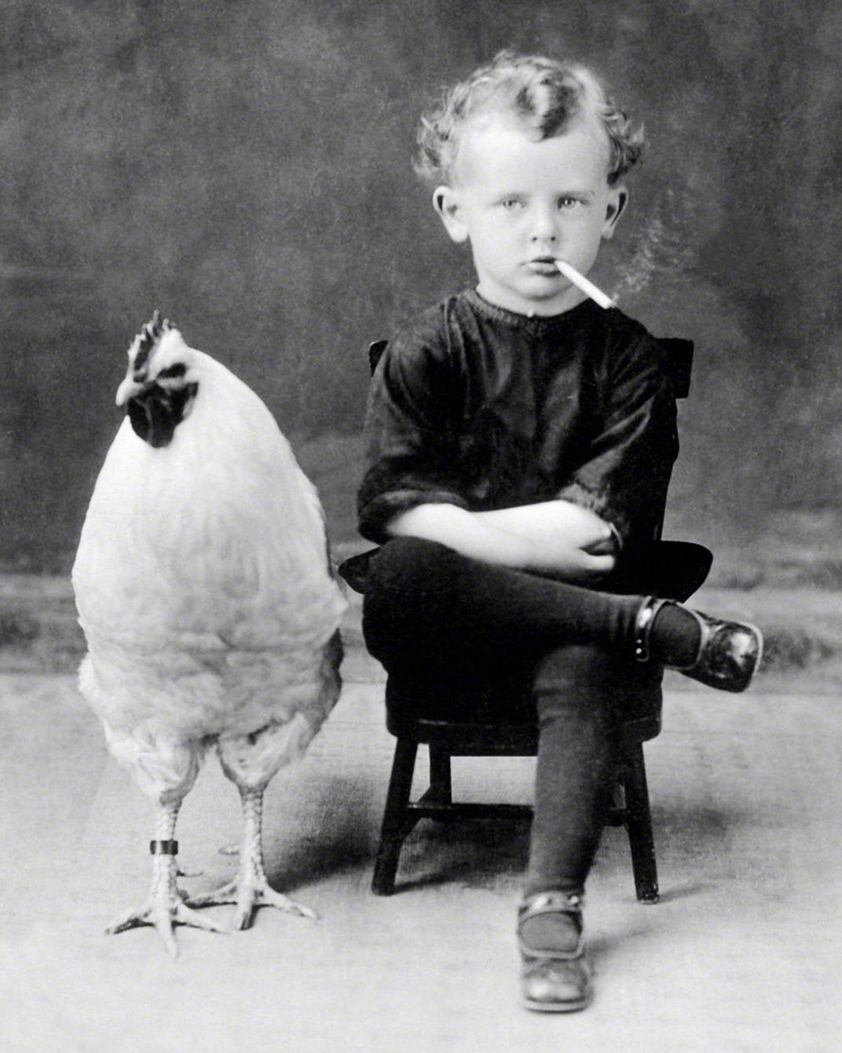 Boy and Chicken | Framed Vintage Photograph Giclée Print