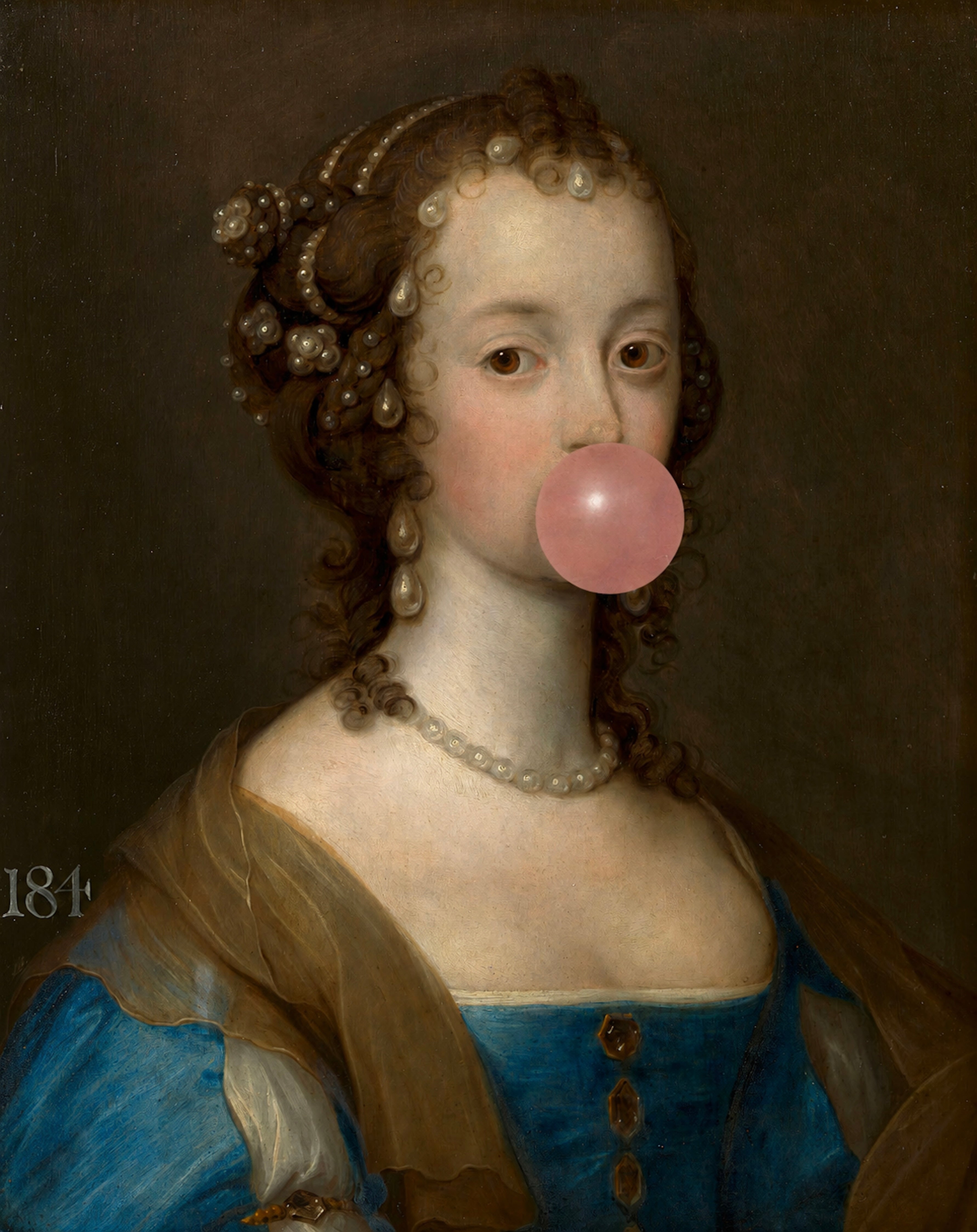 Pink Bubblegum Portrait in Gold frame