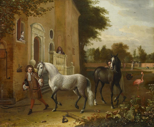 Equestrian Vintage art Grooms with Horses