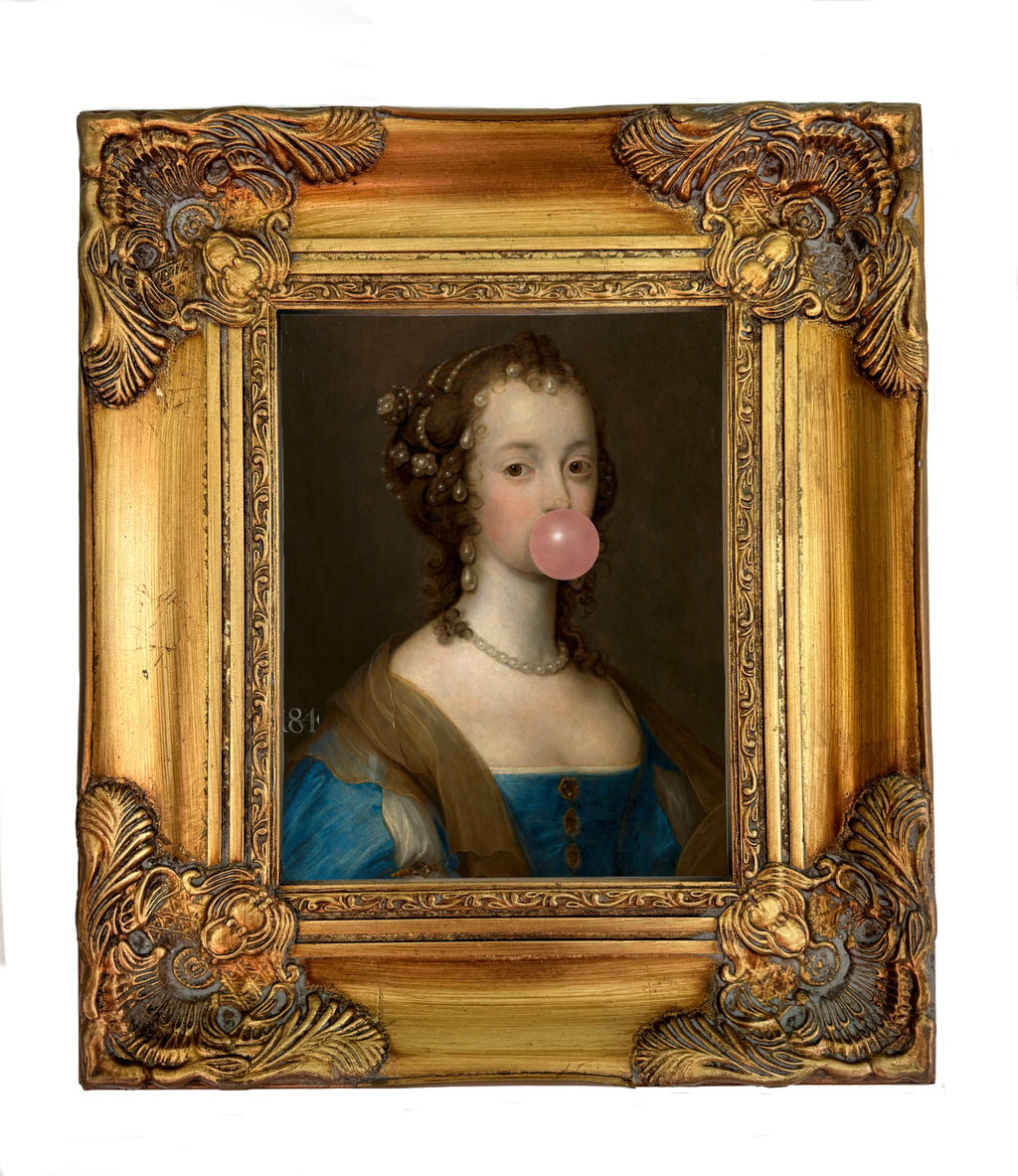 Pink Bubblegum Portrait in Gold frame
