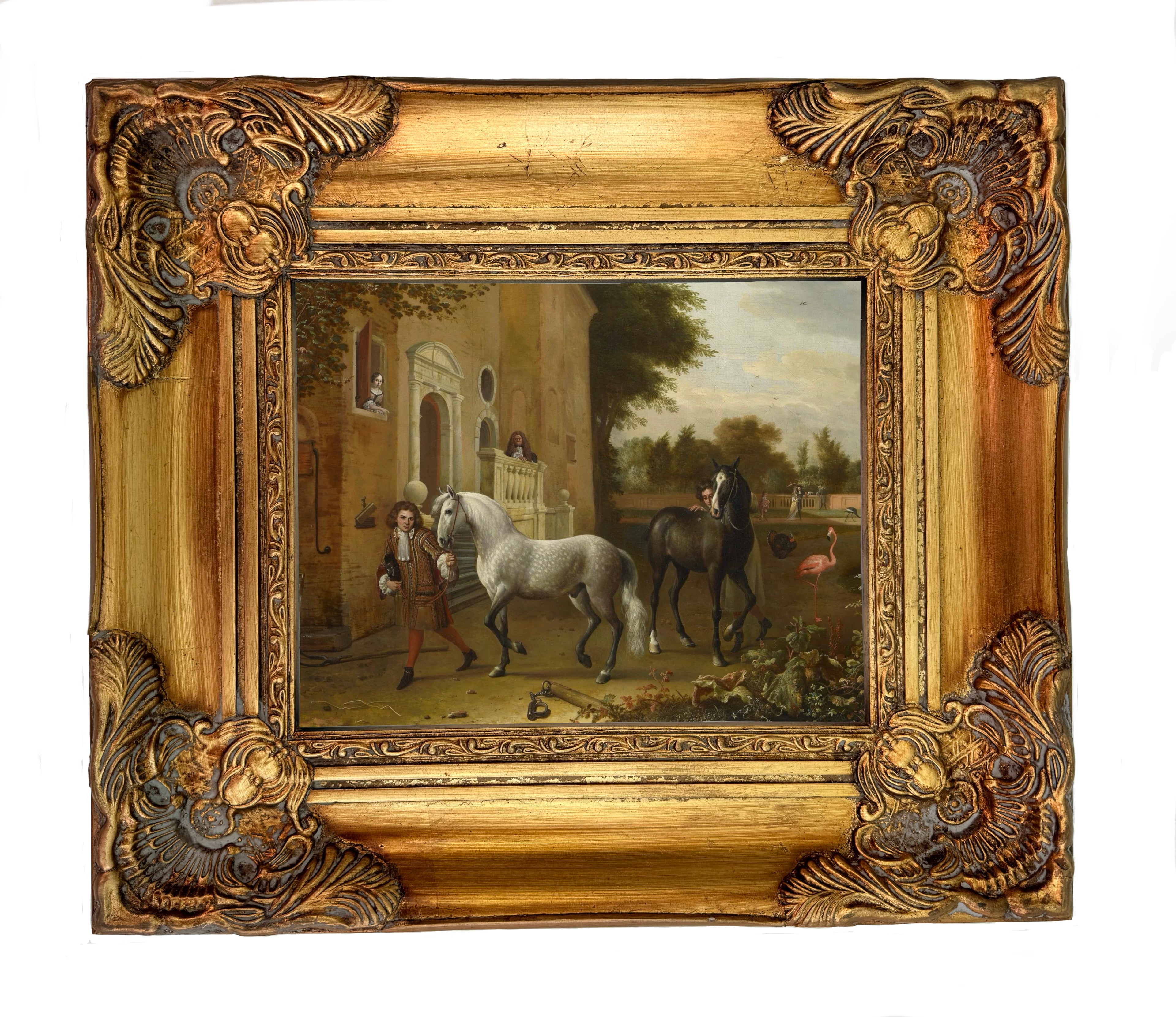 Equestrian Vintage art Grooms with Horses